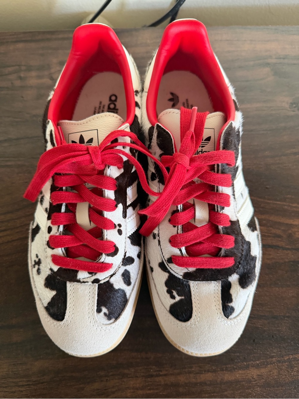 adidas Samba Cow-Print Sneakers with Red Laces